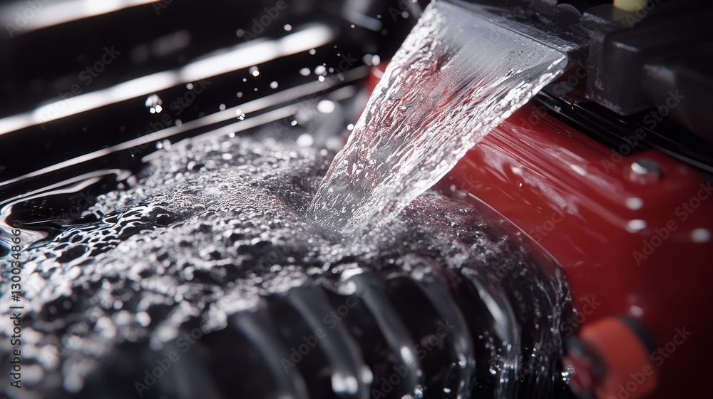Aufkleber water flows powerfully through a mechanical assembly splashing.