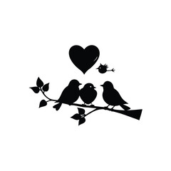 two birds on a branch with love icon.Valentines Day icon set vector illustration.