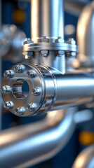 Fototapeta premium Industrial Piping System Closeup Polished Steel Components