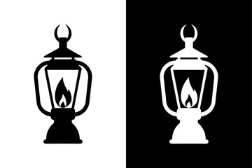 Black & White Oil Burner Lamp Icon Minimalist Silhouette Vector.