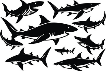 Collection of animal different Shark Silhouette