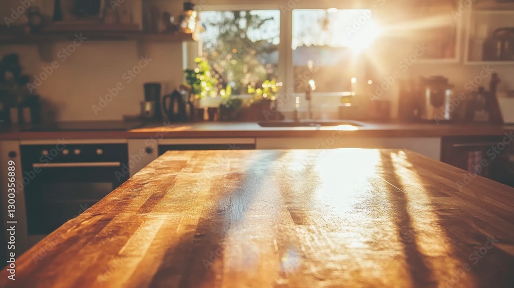Poster rustic kitchen countertop with soft light patterns