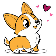 A Cute Corgi Looks Up at Hearts, Expressing Happiness and Love in a Whimsical Scene.