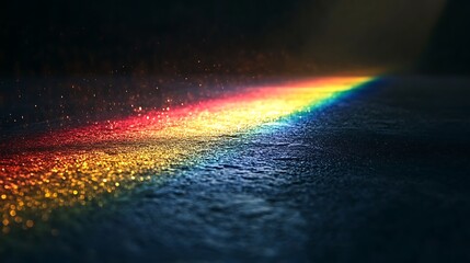A prism reflecting rainbow light on a black background,