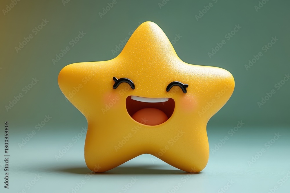 Poster bright yellow star character with a joyful expression set against a soft gradient background