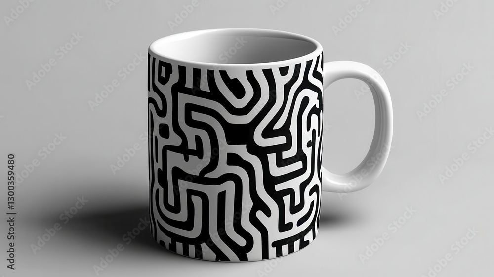 Poster stylish coffee mug with dynamic lines and patterns