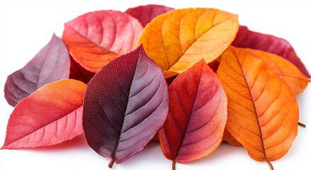 Obraz premium Vibrant Autumn Leaves on a White Background – A Warm and Cozy Display of Red, Orange, and Yellow Foliage Capturing the Essence of Fall