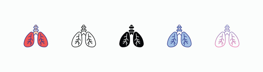 Lungs icons set in different style vector stock 