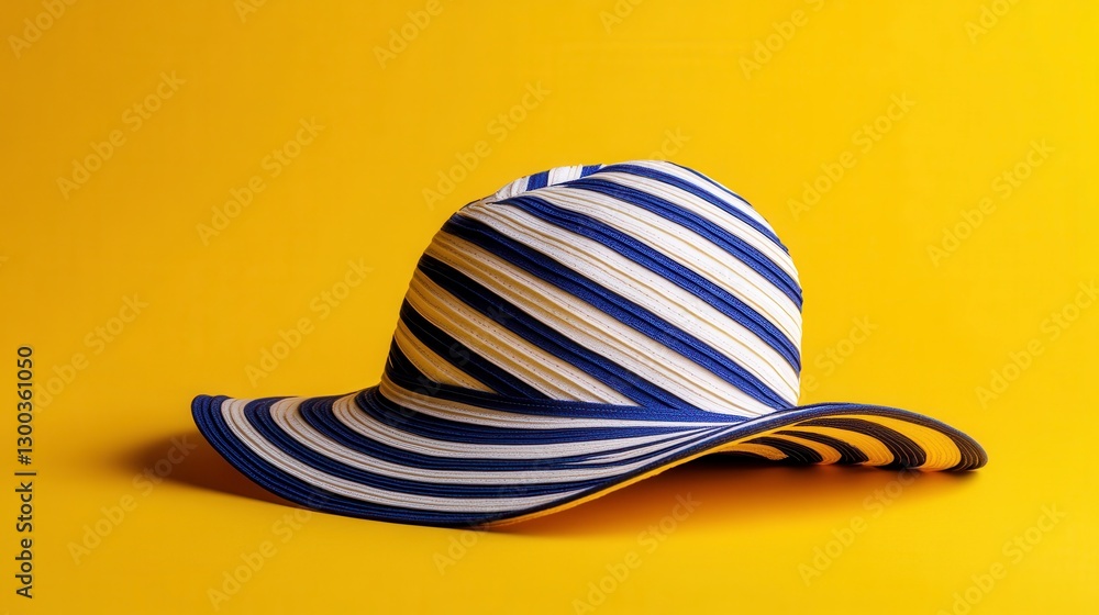 Poster stylish summer hat with playful patterns on bright background
