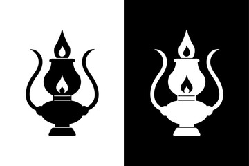 Minimalist Burner Lamp Silhouette Vector Icon Black & White Background.