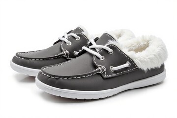 Classic boat shoes isolated on a clean white background, showcasing their durable design and versatility for casual or nautical-inspired outfits.