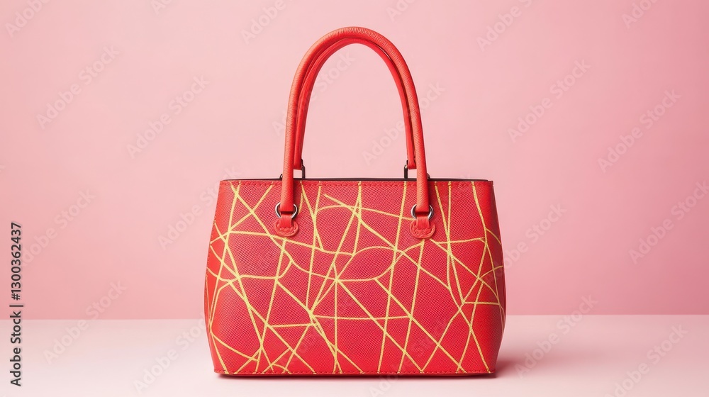 Poster trendy handbag with dynamic patterns on isolated background