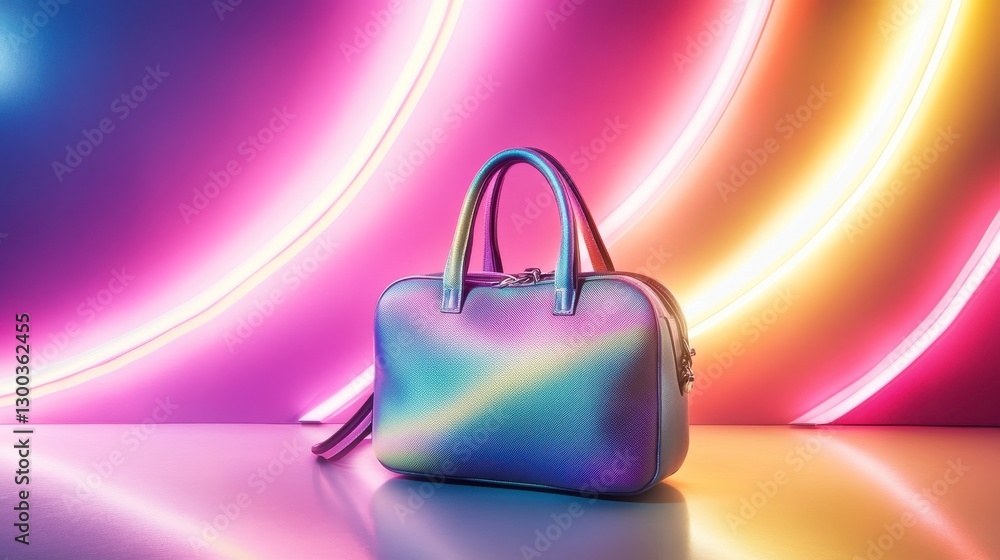 Poster trendy handbag with dynamic patterns on isolated background