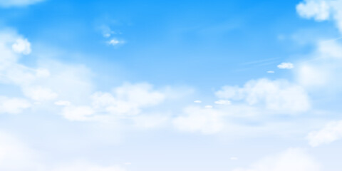 Obraz premium Sky blue background,Clear Spring sky with dramatic cloud over beach,Horizon landscape summer bright sunlight with abstract cloudy texture,Vector cartoon weather climate nature background banner