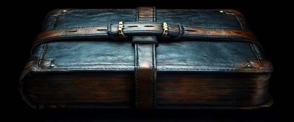 Antique Leather-Bound Book On Black Background