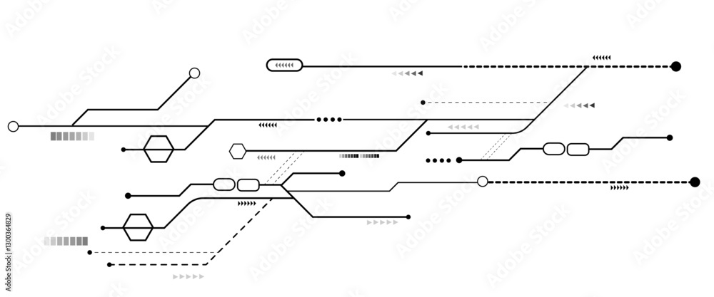 Fototapete Vector Technology connected white lines and dots with electronics elements on tech bg. Digital technology futuristic internet network speed connection white background.
