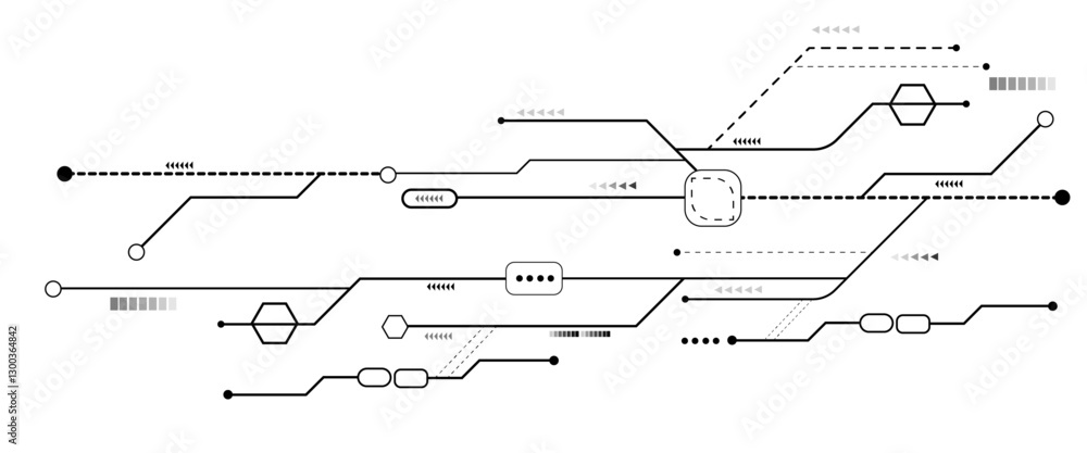 Fototapete Vector Technology connected white lines and dots with electronics elements on tech bg. Digital technology futuristic internet network speed connection white background.