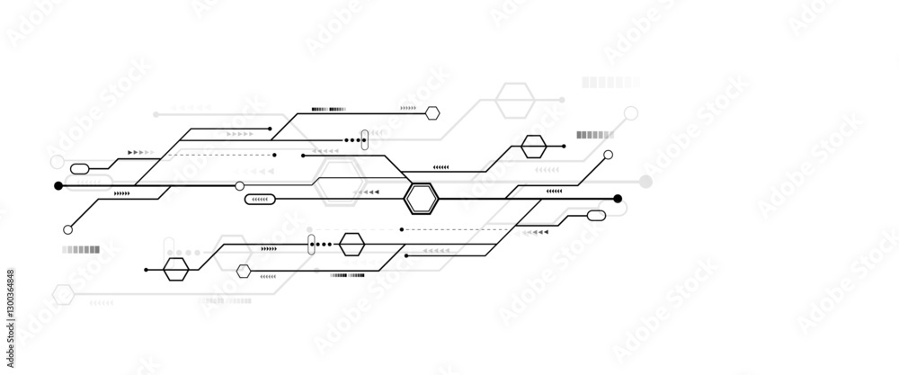 Poster Vector Technology connected white lines and dots with electronics elements on tech bg. Digital technology futuristic internet network speed connection white background.