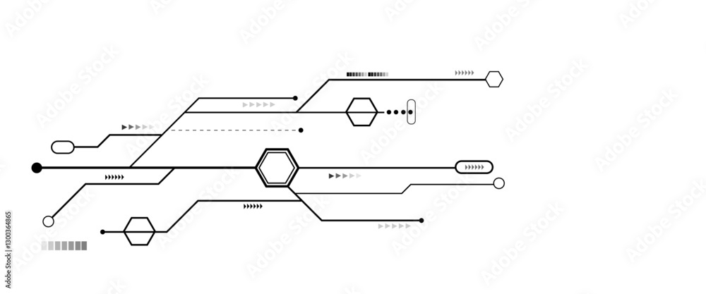 Poster Vectors White Abstract geometric dots and lines connection circuit concept. Vector social network and connecting concept.