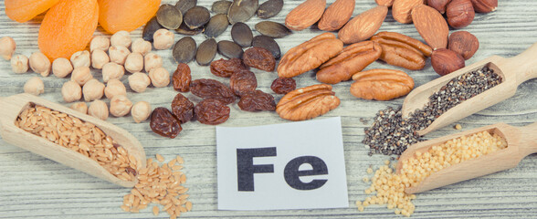 Ingredients containing natural iron, minerals and vitamins. Best food to fight with anemia. Healthy...