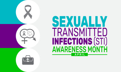 April is Sexually Transmitted Infections STI Awareness Month. Holiday concept. suitable for placard, background,Greeting Card, Poster design template with text inscription, standard Social Media Post.