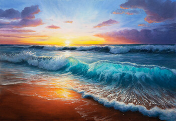 Vibrant sunset over ocean waves capturing tranquil beauty of nature and serenity