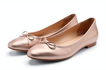 Elegant gray leather ballet flats with a delicate bow detail, isolated on a clean background, showcasing their timeless and sophisticated design for versatile wear.