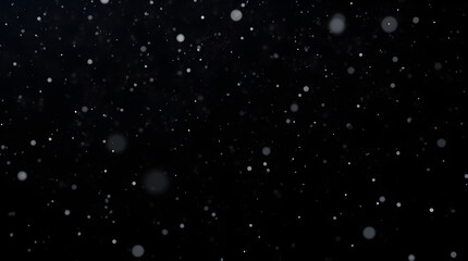 Atmospheric Winter Night Snowfall on Dark Background - White Snow Flakes Bokeh Texture