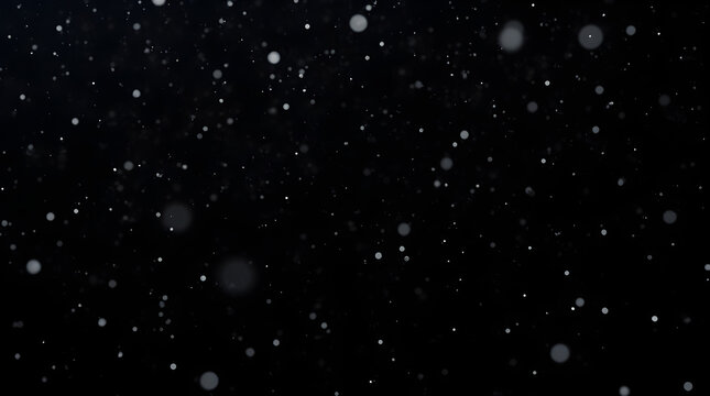 Atmospheric Winter Night Snowfall on Dark Background - White Snow Flakes Bokeh Texture