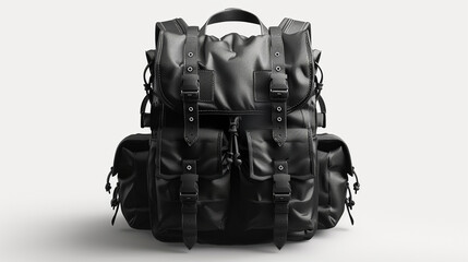 black leather bag pack isolated on white