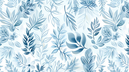 Elegant Blue Botanical Pattern - Watercolor Foliage Design