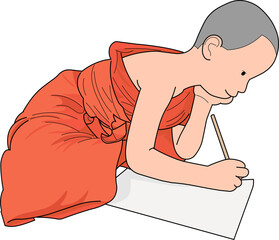 The novice monk is writing a book.