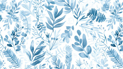 Fototapeta premium Elegant Blue Botanical Pattern - Watercolor Foliage Design