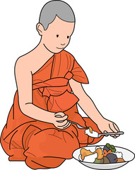 The novice monks are eating.