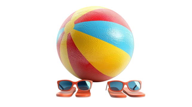Summer Vacation Fun Beach Ball Sunglasses and Flip Flops on Black Background