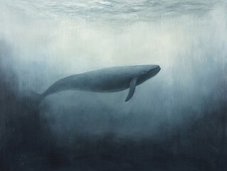 Fototapeta premium Majestic whale swimming in ethereal ocean a serene underwater photography experience