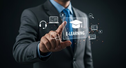 Modern professional accessing innovative e-learning platform with advanced technology