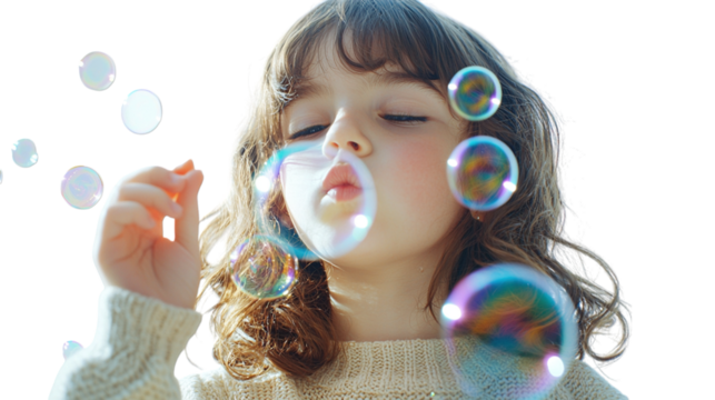 Adorable Little Girl Blowing Bubbles Outdoors Happiness Joy Child Fun