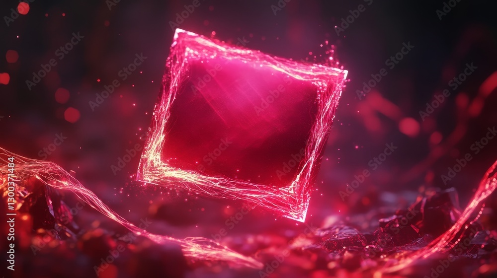 Poster glowing square shape abstract art with a mystical aura.