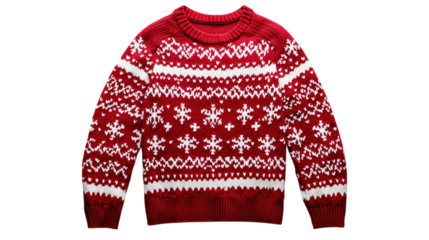 Red Knitted Christmas Sweater with Snowflake Pattern for Winter Holidays