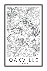 Printable downtown road map poster of the Canadian city of OAKVILLE on solid white background with city name