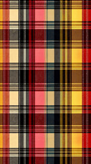 Bold tartan pattern in vibrant colors showcasing a mix of black, red, yellow, and beige tones for stylish designs