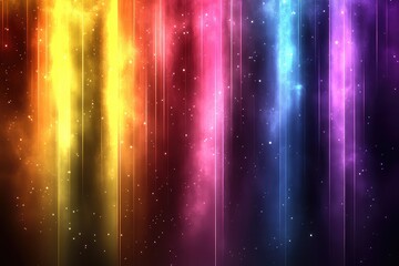 Vibrant abstract background with colorful vertical streaks of light and shimmering stars creating a cosmic atmosphere