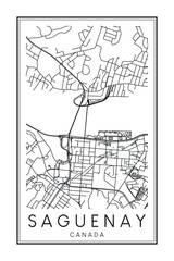 Printable downtown road map poster of the Canadian city of SAGUENAY on solid white background with city name