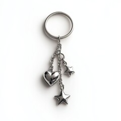 Elegant Silver Heart and Star Keychain Charming Keyring Design for Women