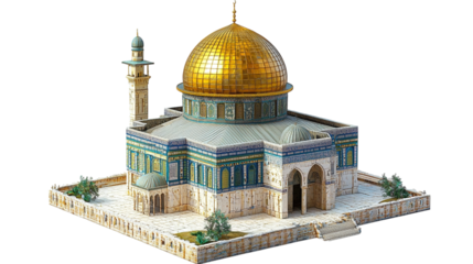 Stunning Dome of the Rock Model Jerusalem Islamic Architecture Religious Landmark 3D Render on isolated transparent background