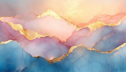 Abstract Mountain Landscape with Soft Pastel Colors and Gold Accents