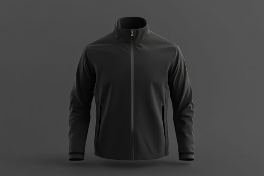 Men's Black Soft Shell Jacket Mockup Full Zip, Long Sleeves, Stylish Design
