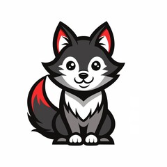 Cartoon Illustration of a Friendly Husky Dog Mascot With Red Tail Highlights