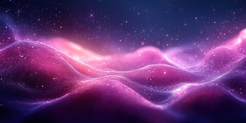 Abstract Purple Pink Glowing Particle Waves Background, Digital Art, Futuristic Design